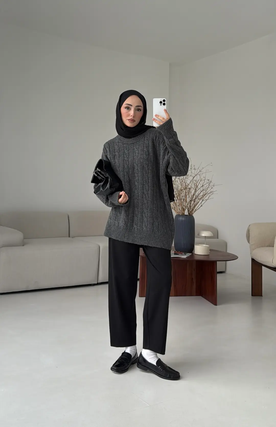 Bisiklet Yaka Örgü Kazak Koyu Gri - Görsel 8