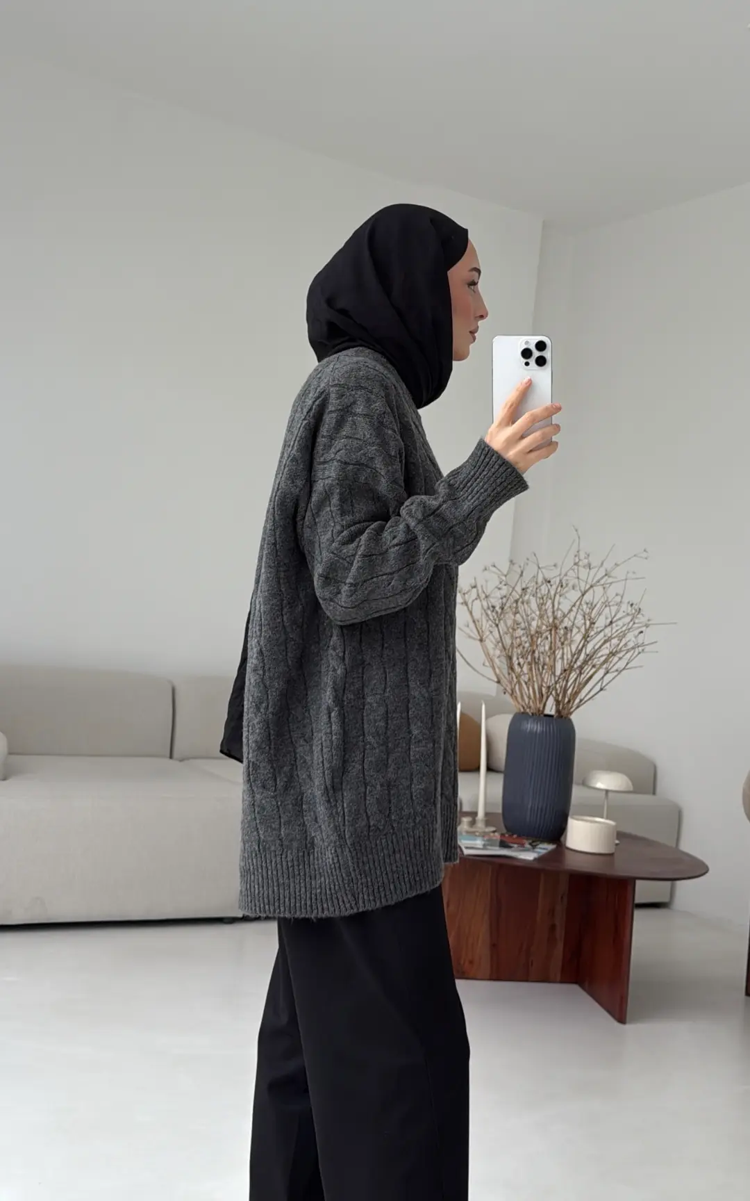 Bisiklet Yaka Örgü Kazak Koyu Gri - Görsel 9