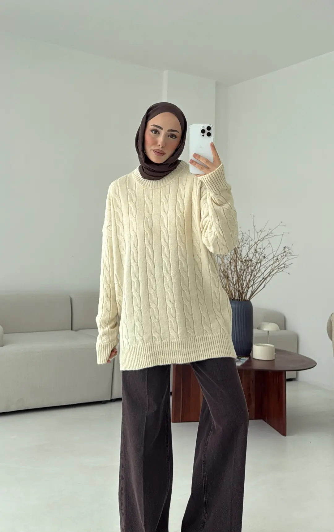 Bisiklet Yaka Örgü Kazak Krem - Görsel 2