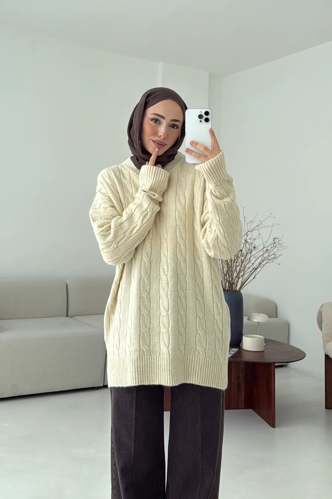 Bisiklet Yaka Örgü Kazak Krem - Görsel 3