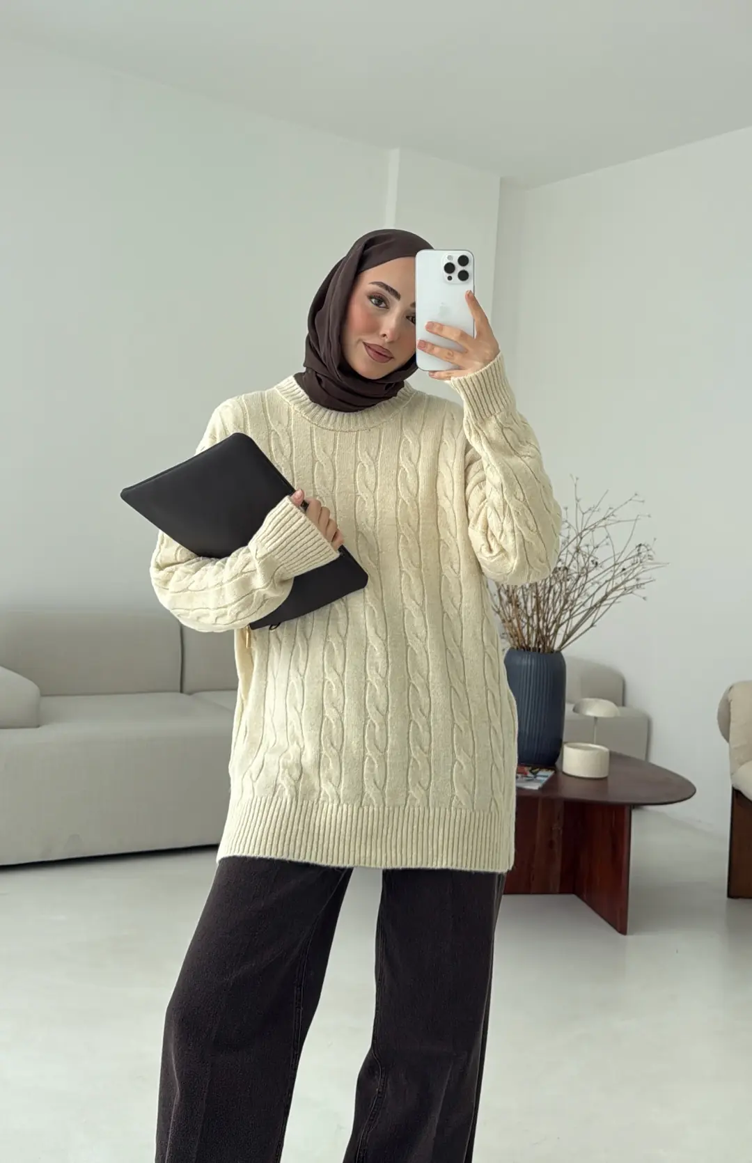 Bisiklet Yaka Örgü Kazak Krem - Görsel 4