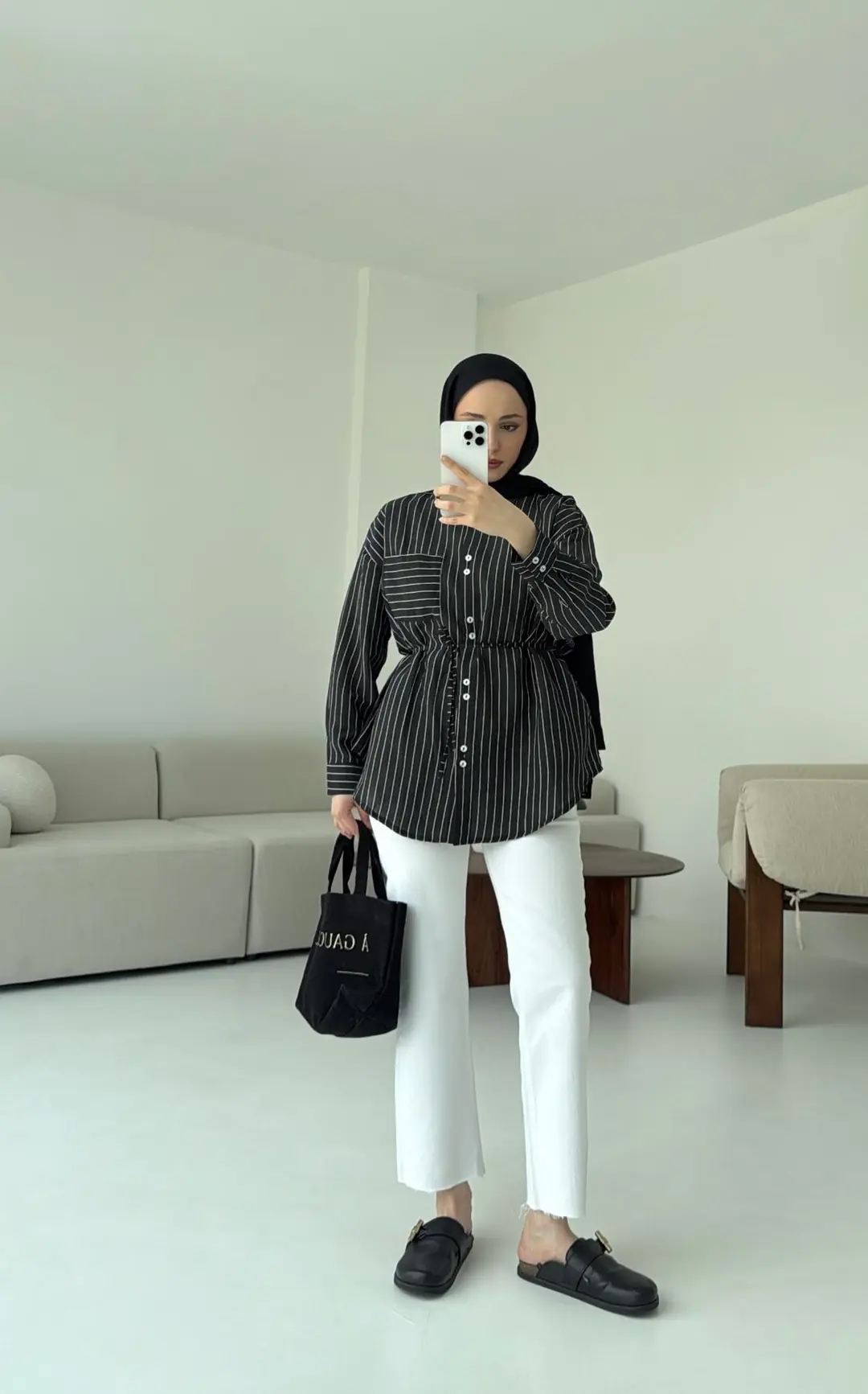 Siyah Çizgili Bağlamalı Gömlek - Görsel 5