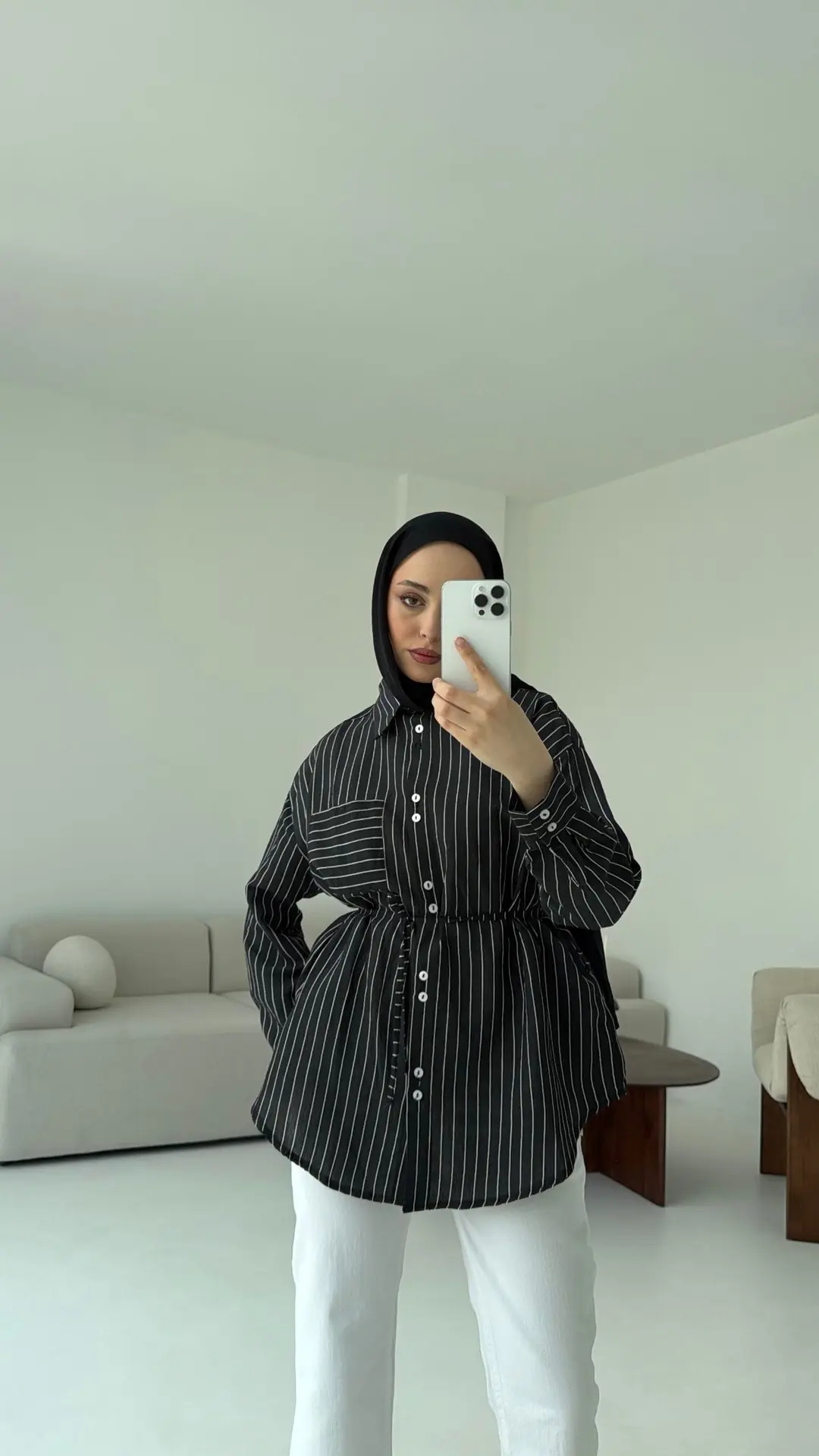 Siyah Çizgili Bağlamalı Gömlek - Görsel 7