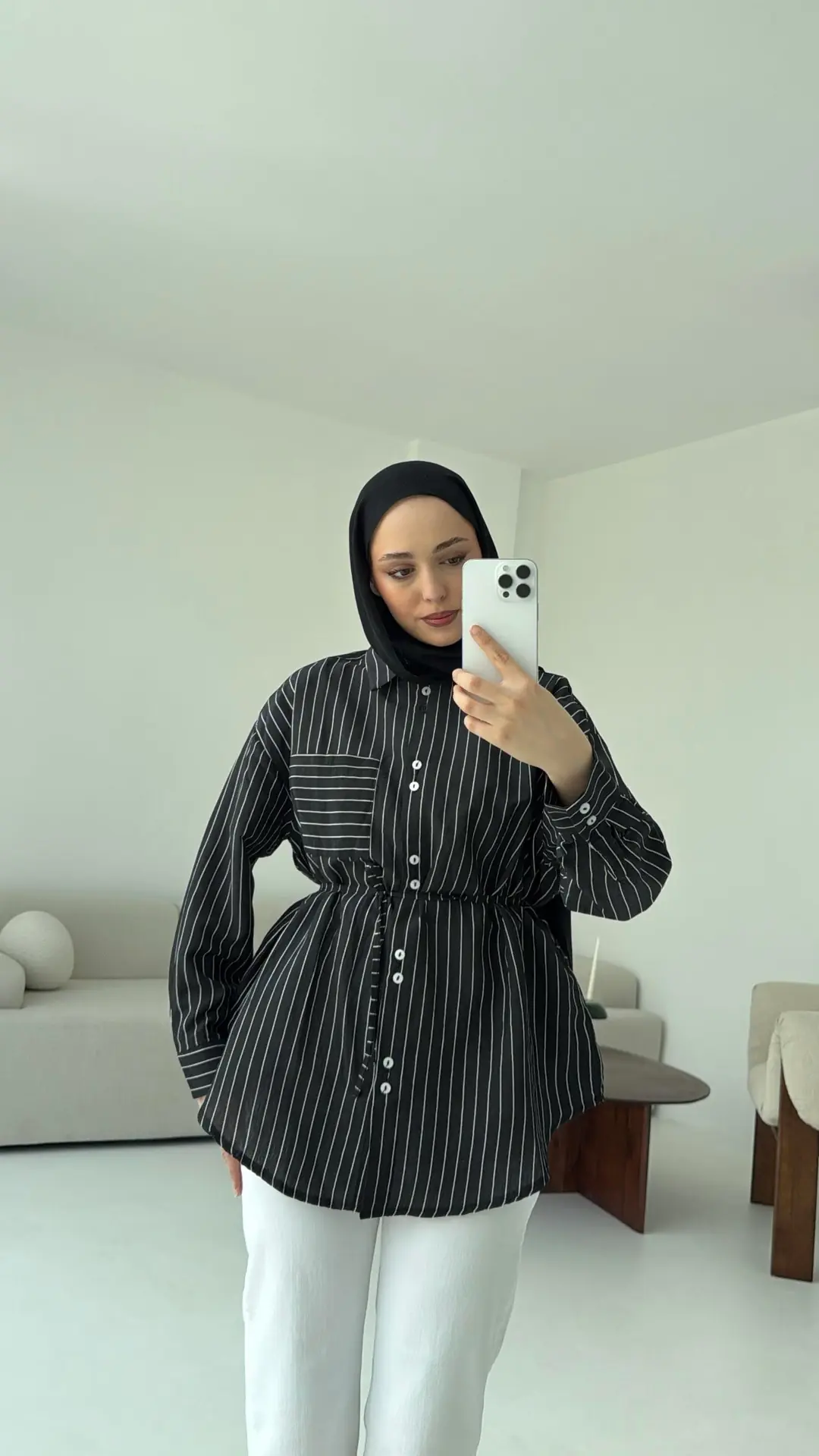 Siyah Çizgili Bağlamalı Gömlek - Görsel 8