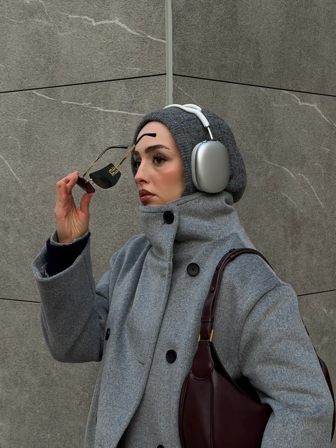 Siyah Düğmeli Yakalı Kaban Gri - Görsel 5