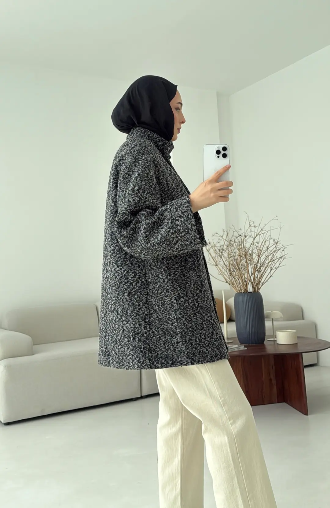 Siyah Gri Geçişli Kaban - Görsel 6