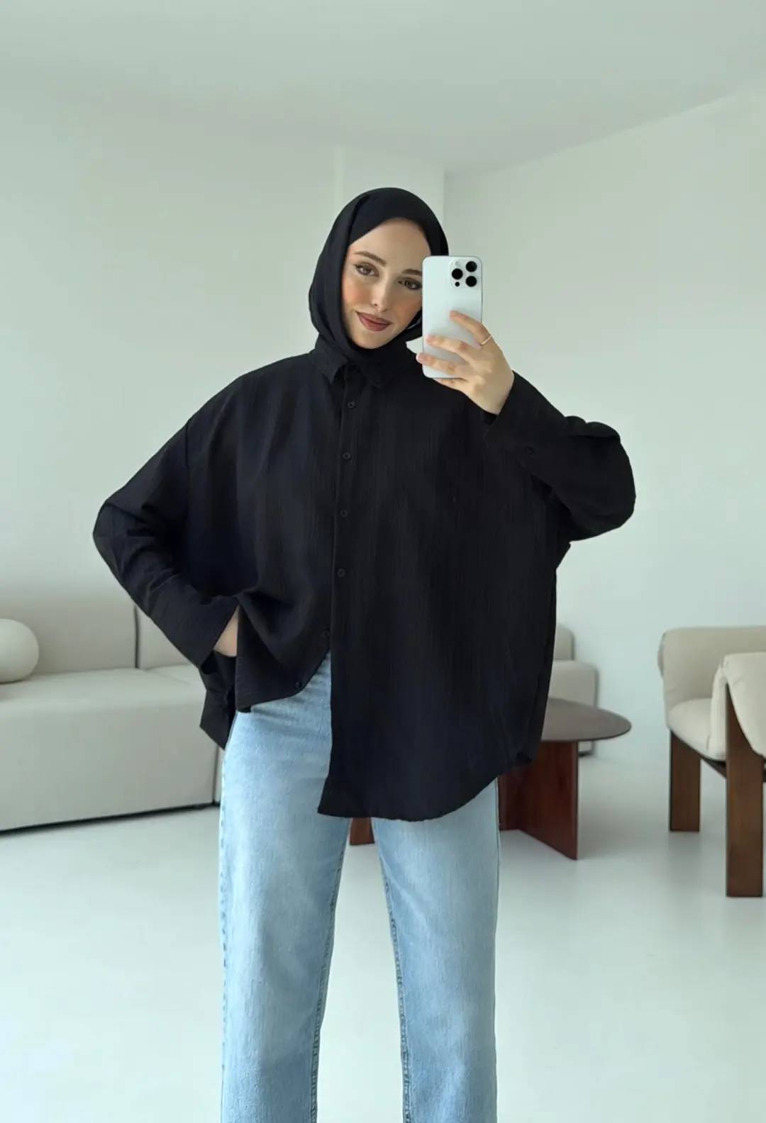 Siyah Kalın Manşet Gömlek - Görsel 4