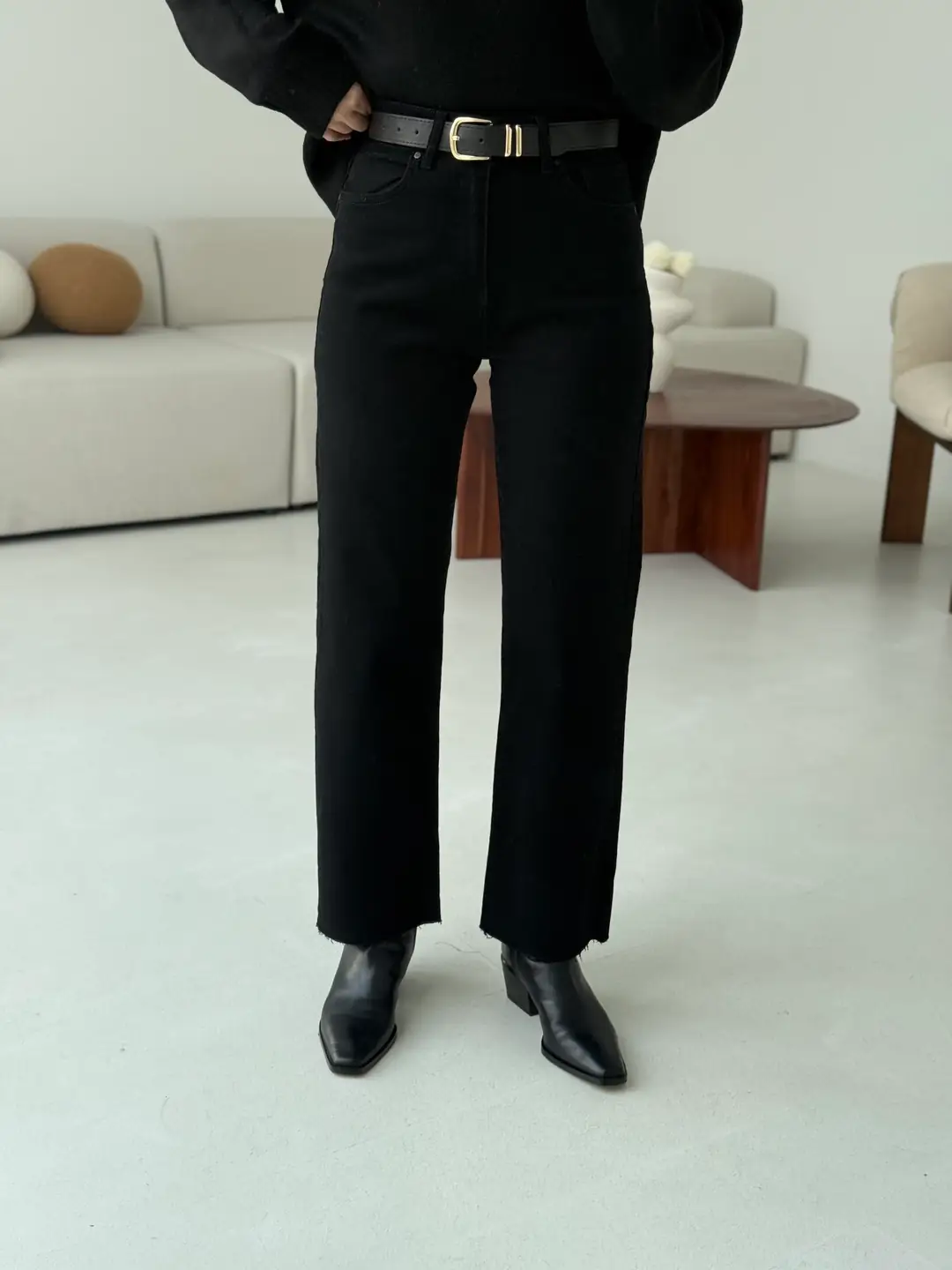 Siyah Premıum Paçası Kesik Kemerli Jean - Görsel 2