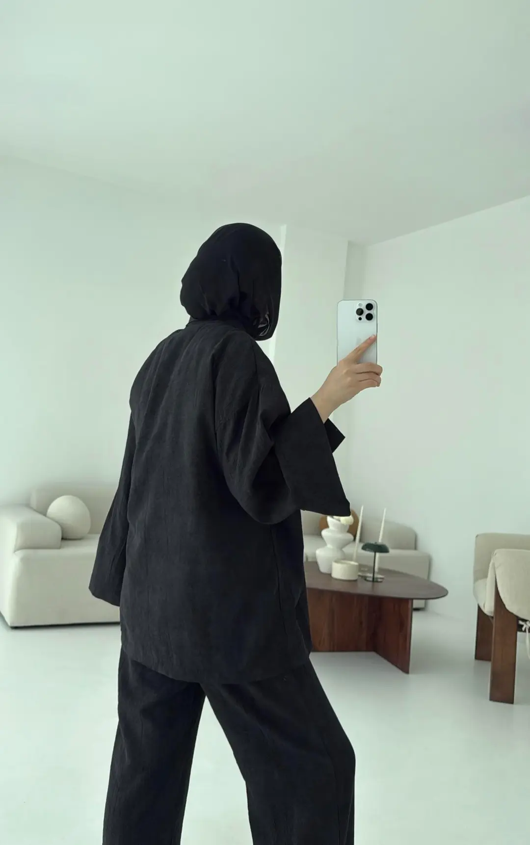 Siyah Yandan Baglamalı Kimono Takım - Görsel 4