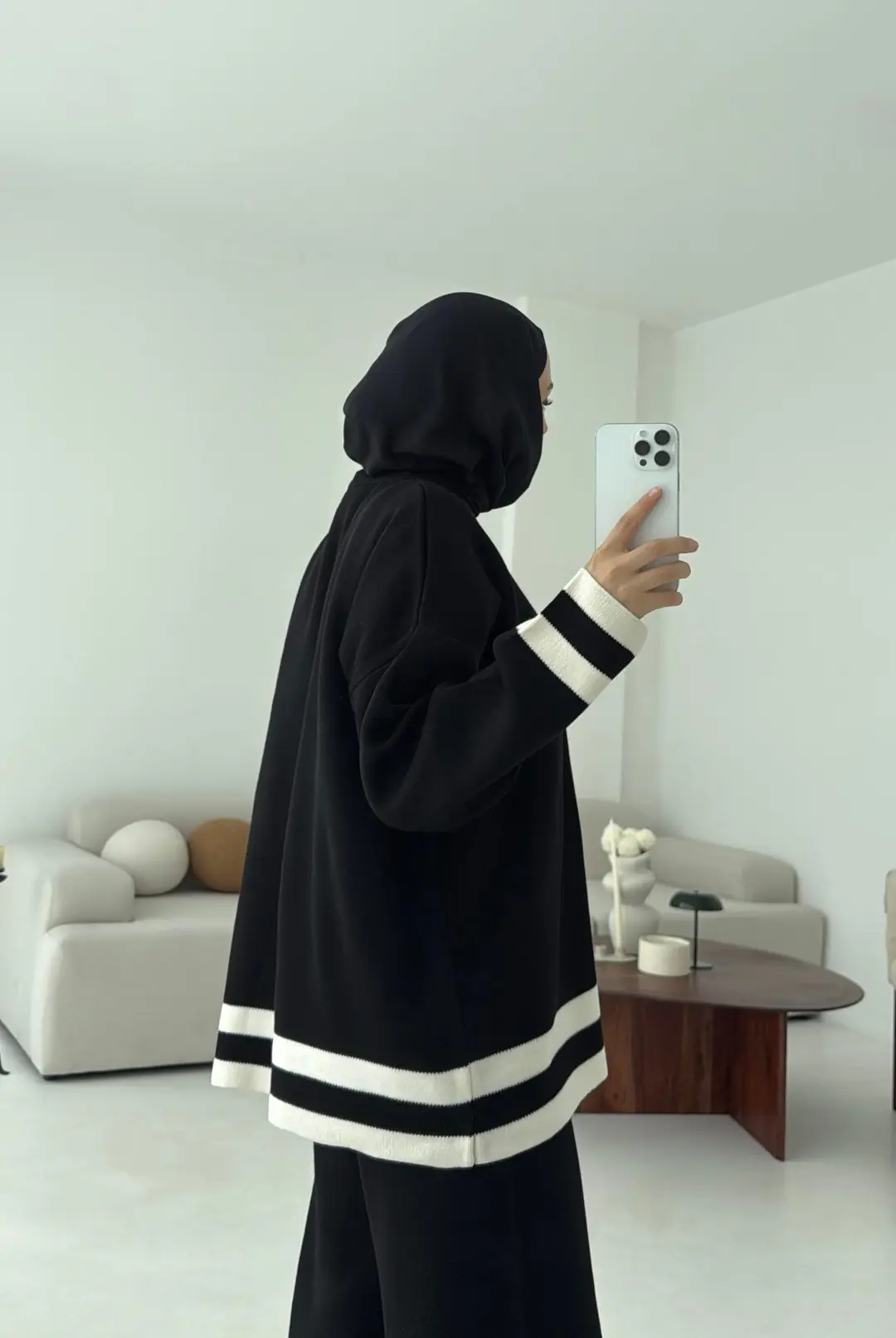 Siyah/Ekru Çizgi Triko Takım - Görsel 6