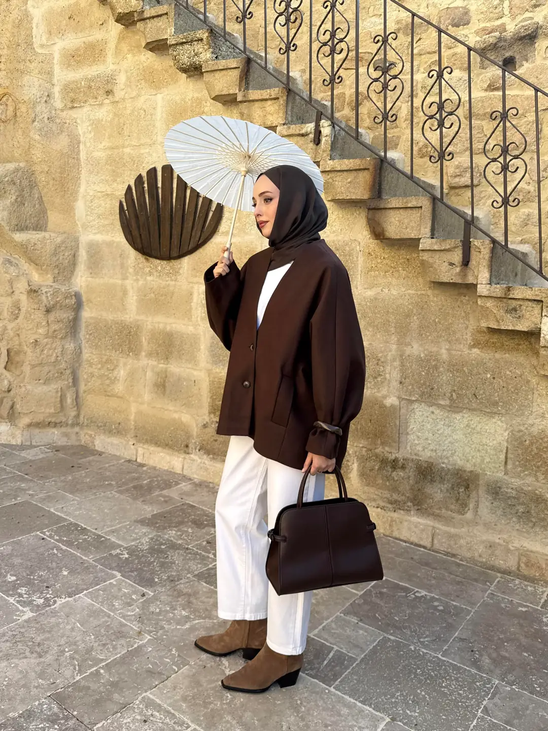 Soft Oversize Kaşe Kaban Kahve - Görsel 2