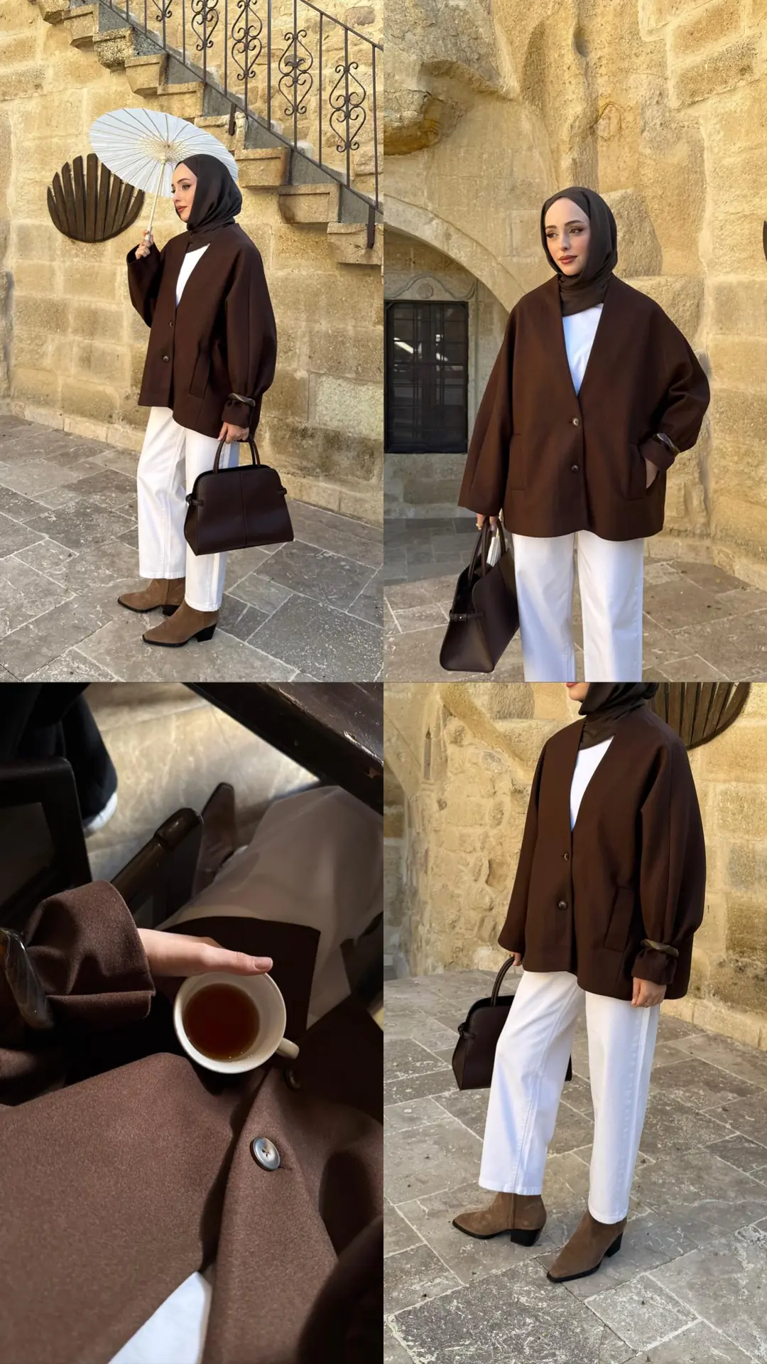 Soft Oversize Kaşe Kaban Kahve - Görsel 4