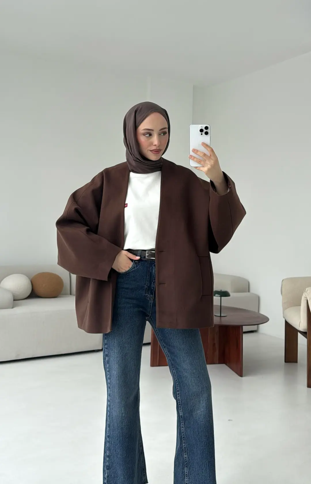 Soft Oversize Kaşe Kaban Kahve