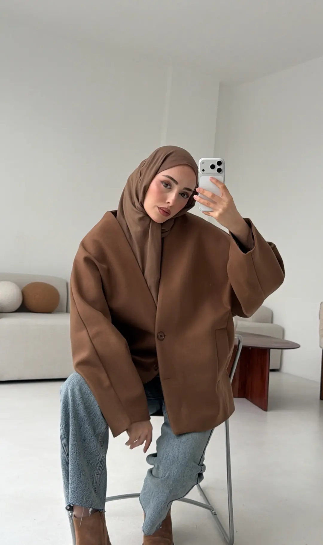 Soft Oversize Kaşe Kaban Kestane Kahve - Görsel 3