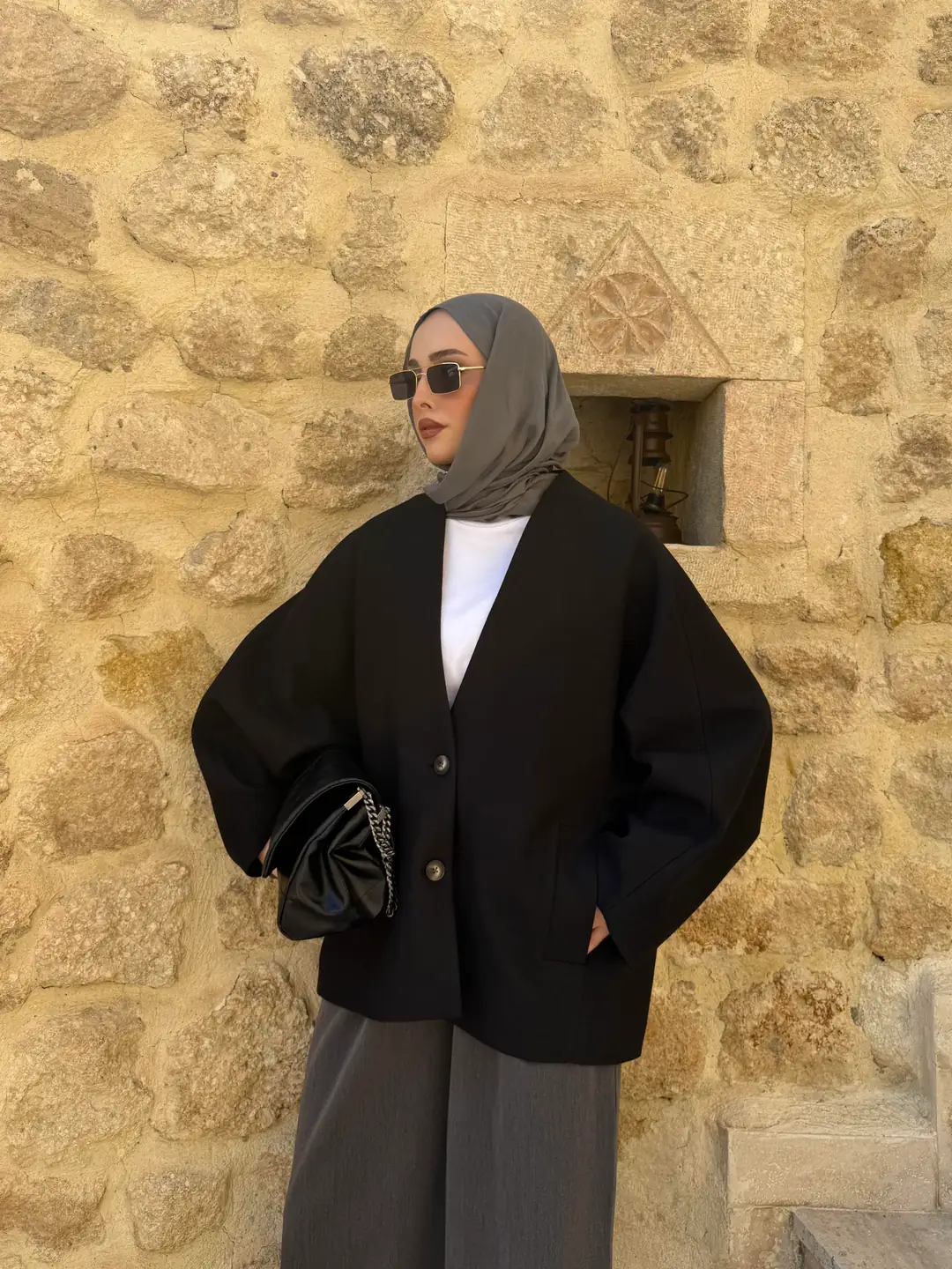 Soft Oversize Kaşe Kaban Siyah - Görsel 3