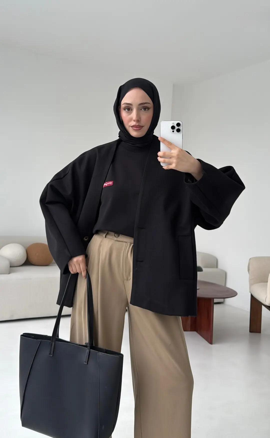 Soft Oversize Kaşe Kaban Siyah - Görsel 2