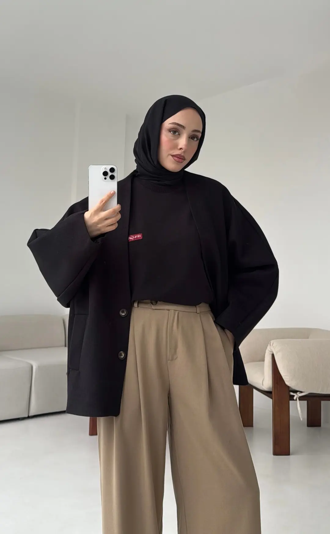 Soft Oversize Kaşe Kaban Siyah - Görsel 4
