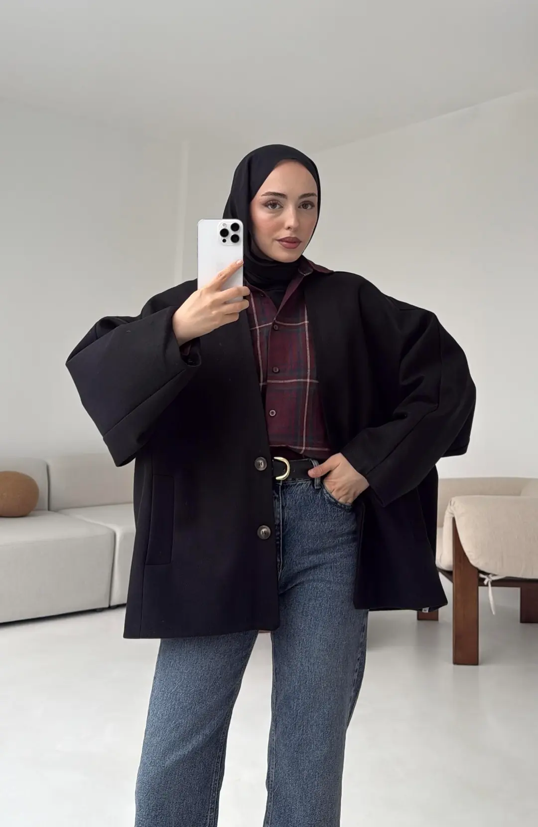 Soft Oversize Kaşe Kaban Siyah - Görsel 10