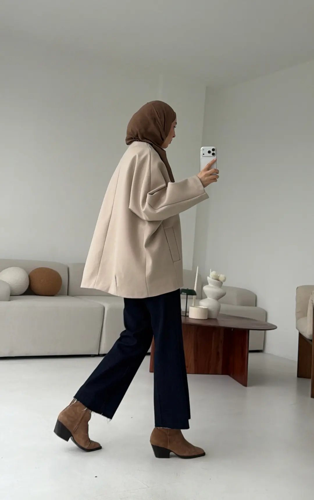 Soft Oversize Kaşe Kaban Taş - Görsel 5