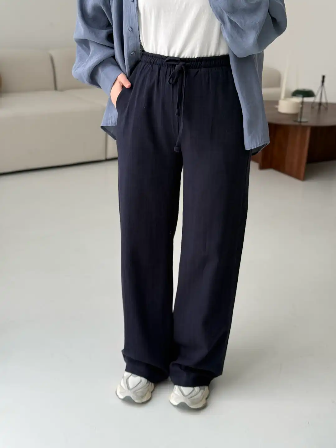 Tam Boy Keten Pantolon Lacivert - Görsel 2