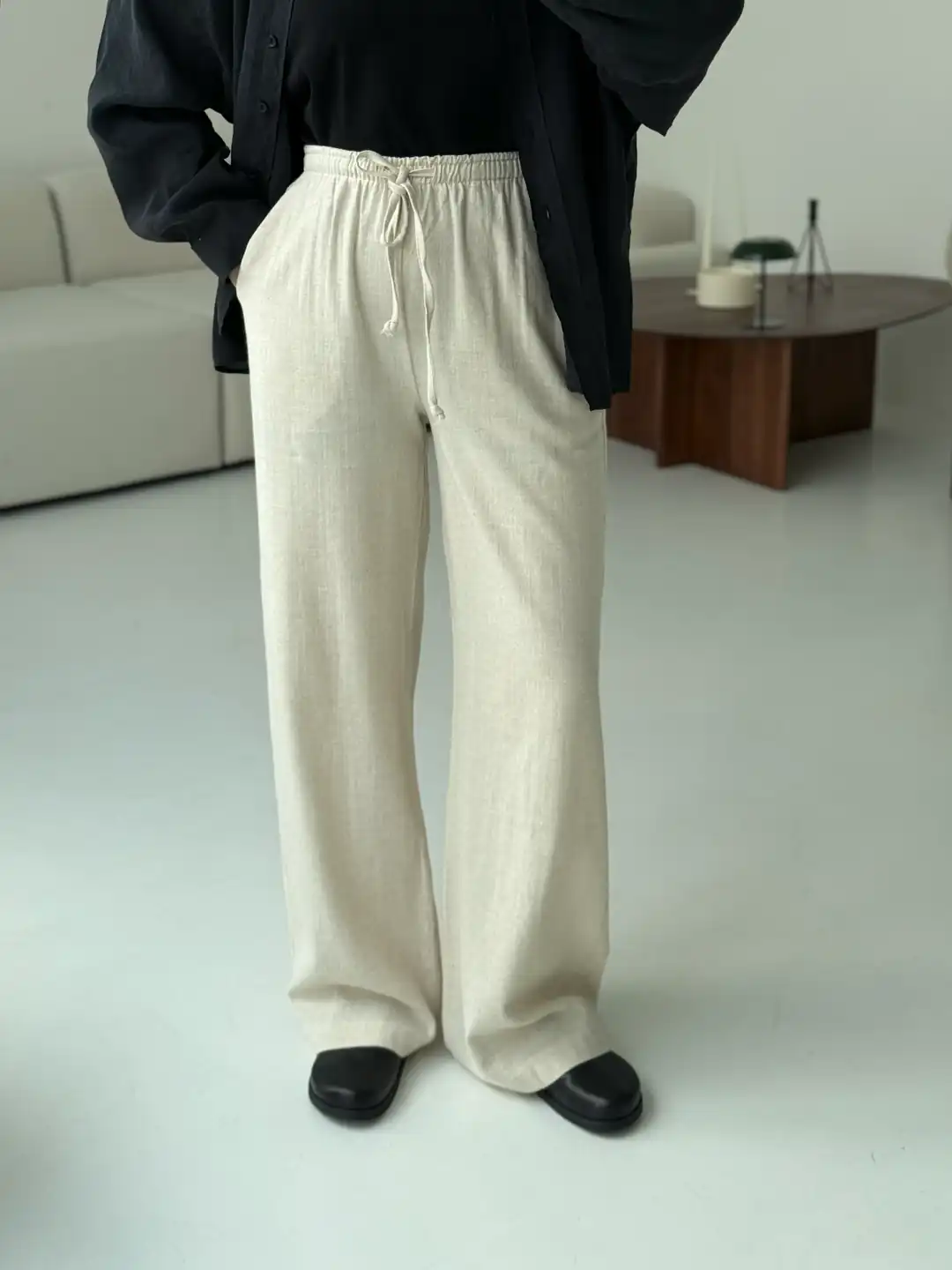 Tam Boy Keten Pantolon Natural - Görsel 3