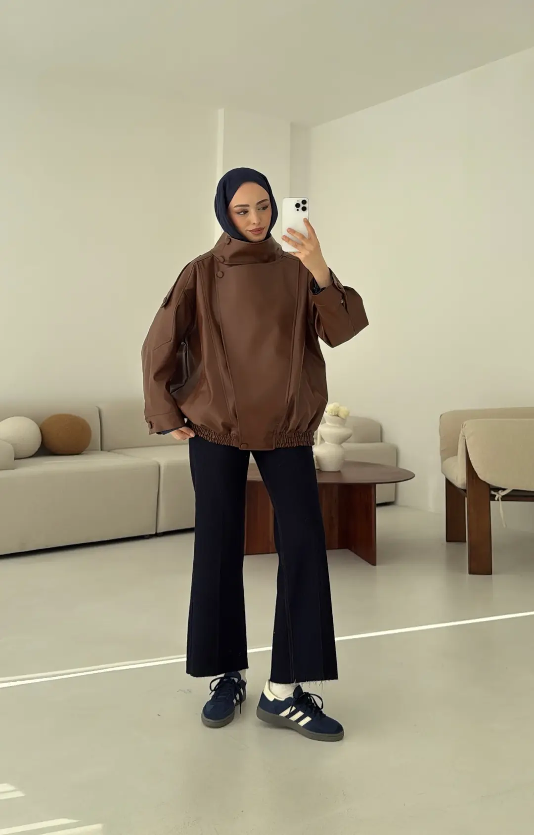 Tasarım Vintage Deri Ceket Kahve - Görsel 4