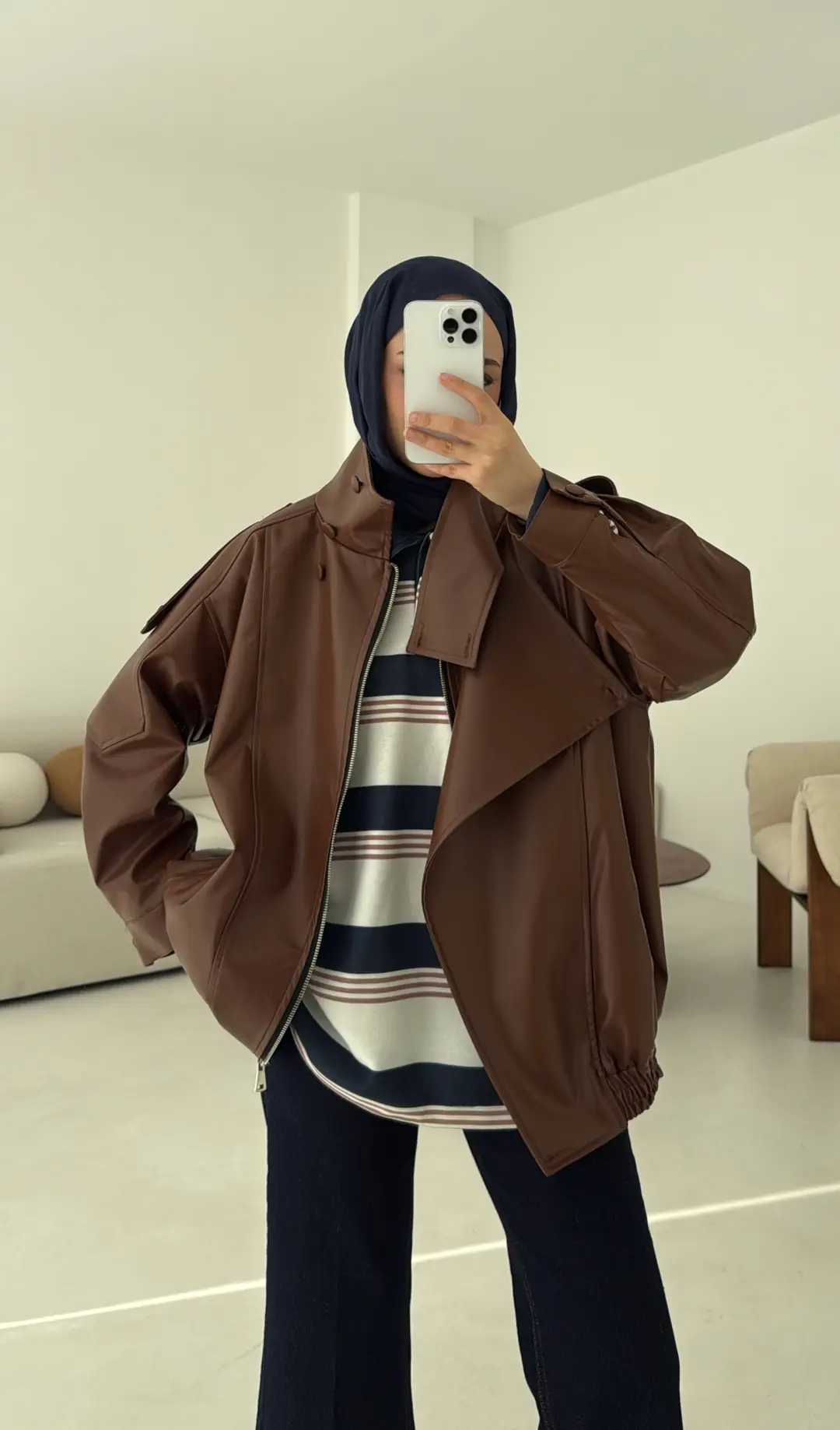 Tasarım Vintage Deri Ceket Kahve - Görsel 7