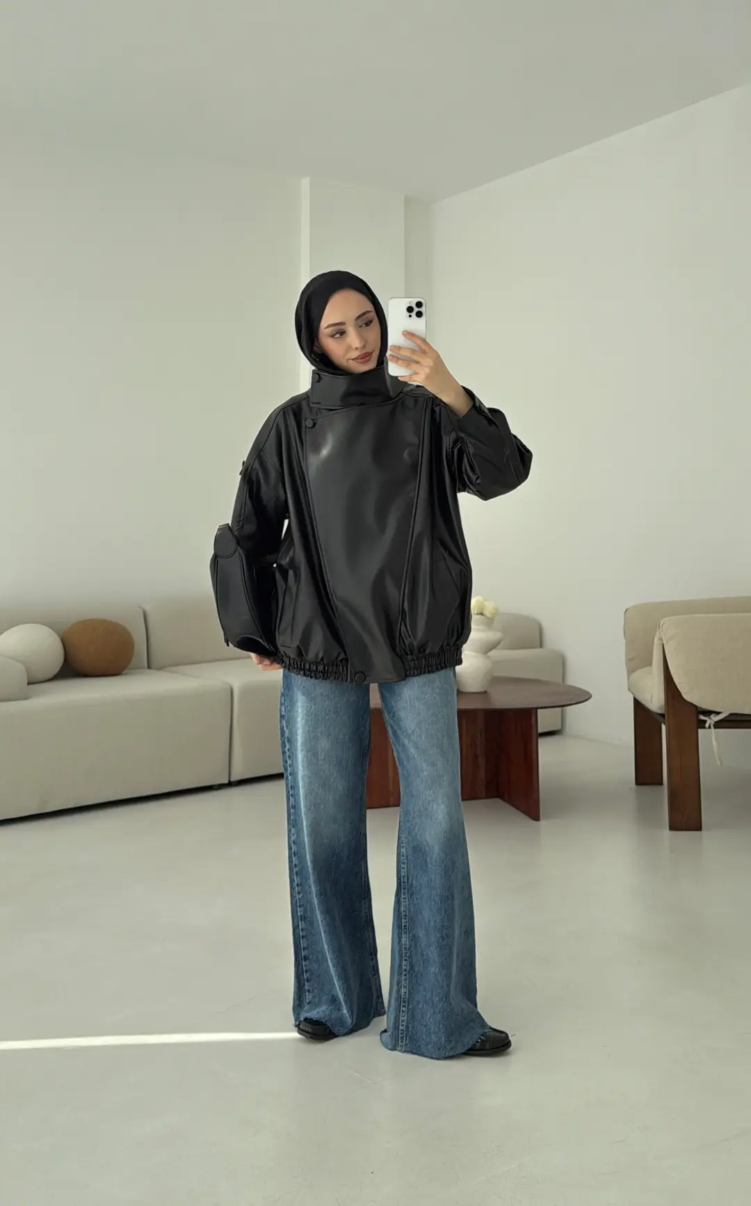 Tasarım Vintage Deri Ceket Siyah - Görsel 4