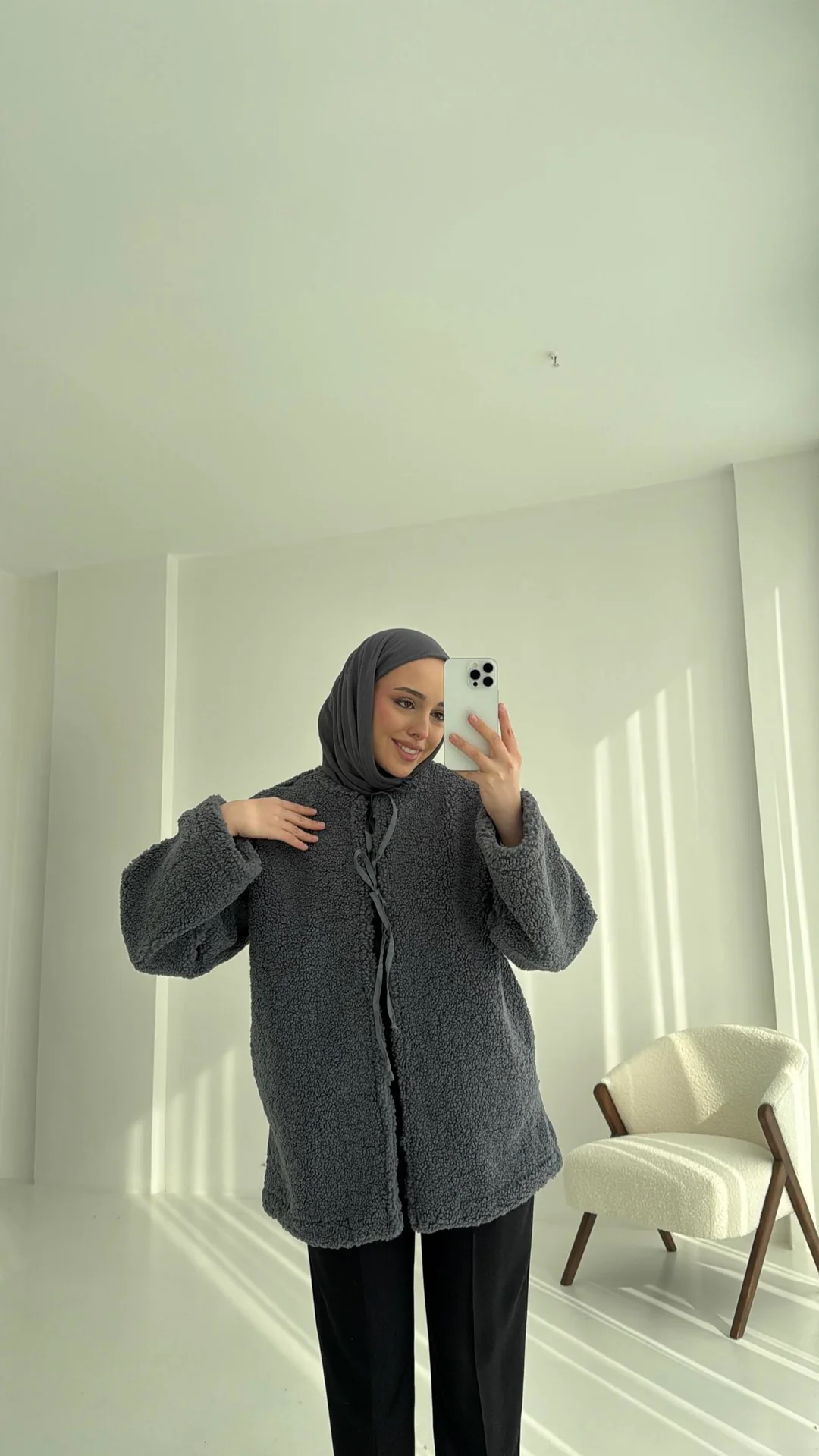 Teddy Bağlamalı Ceket Antrasit