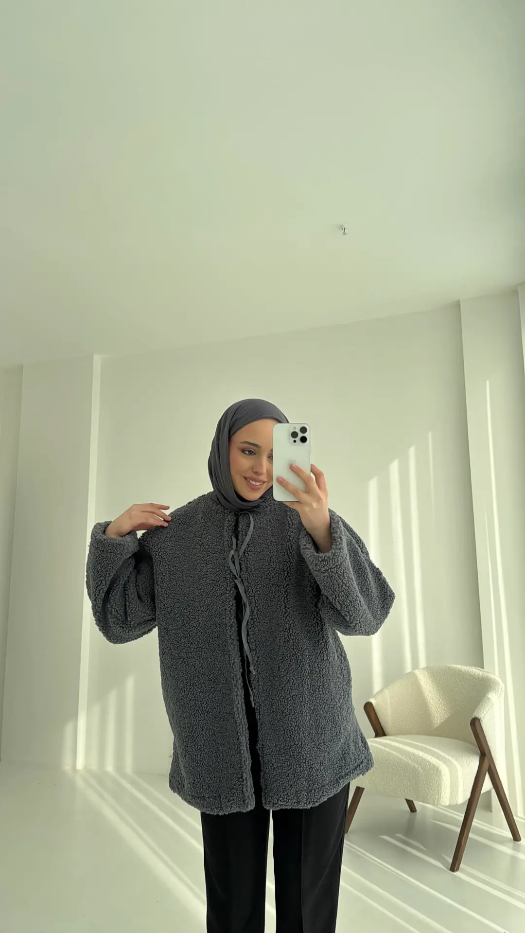 Teddy Bağlamalı Ceket Antrasit - Görsel 3