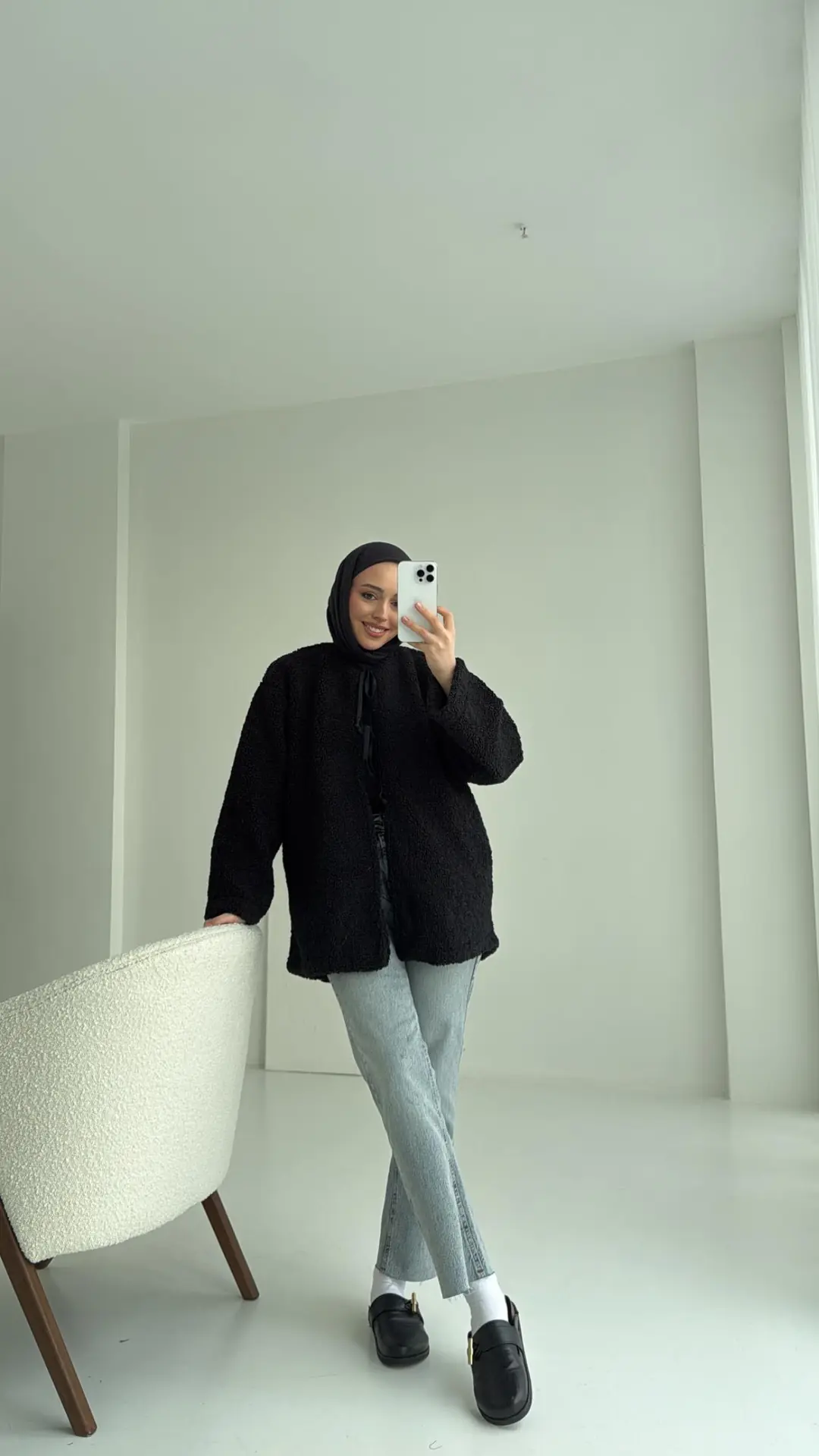 Teddy Bağlamalı Ceket Siyah