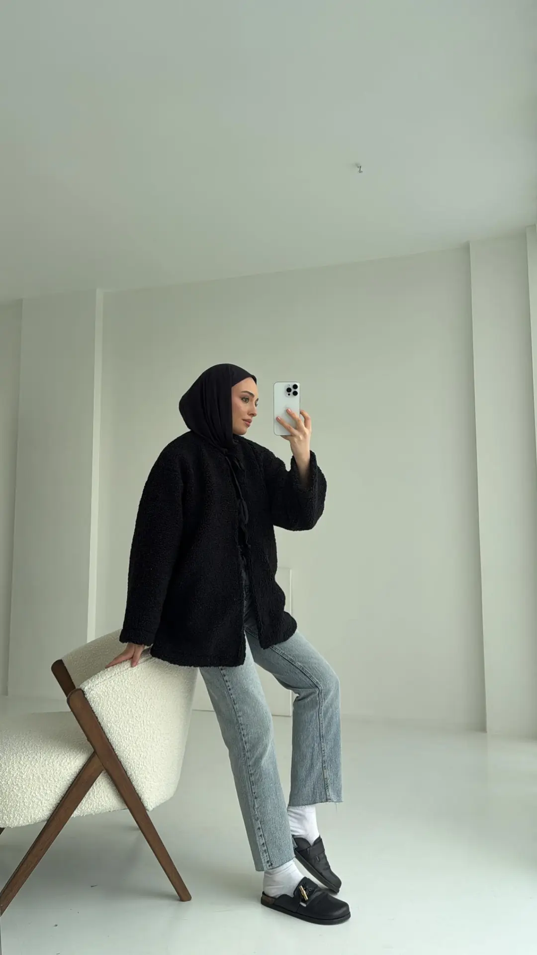 Teddy Bağlamalı Ceket Siyah - Görsel 3