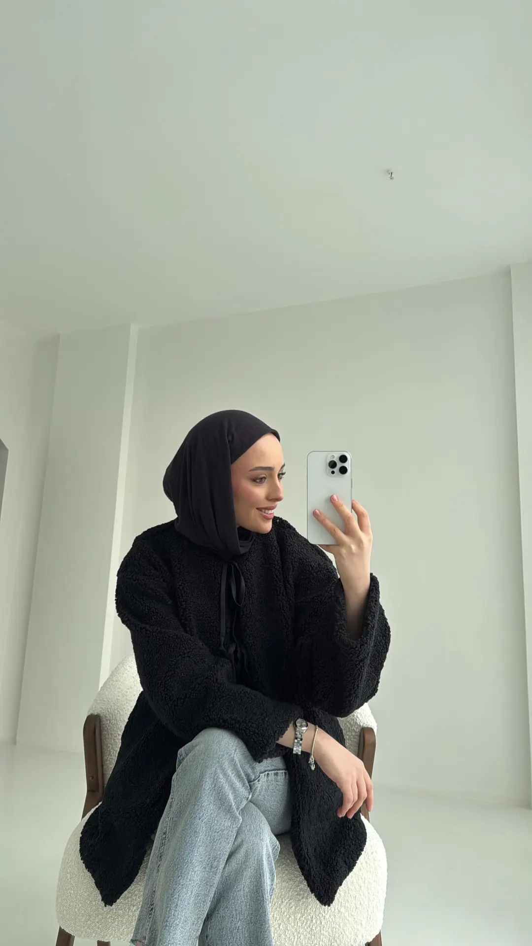 Teddy Bağlamalı Ceket Siyah - Görsel 5