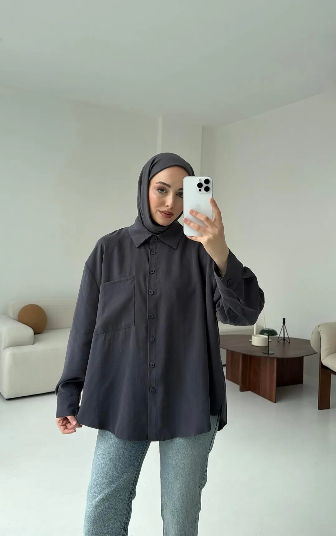 Tek Cepli Modal Gömlek Antrasit - Görsel 2