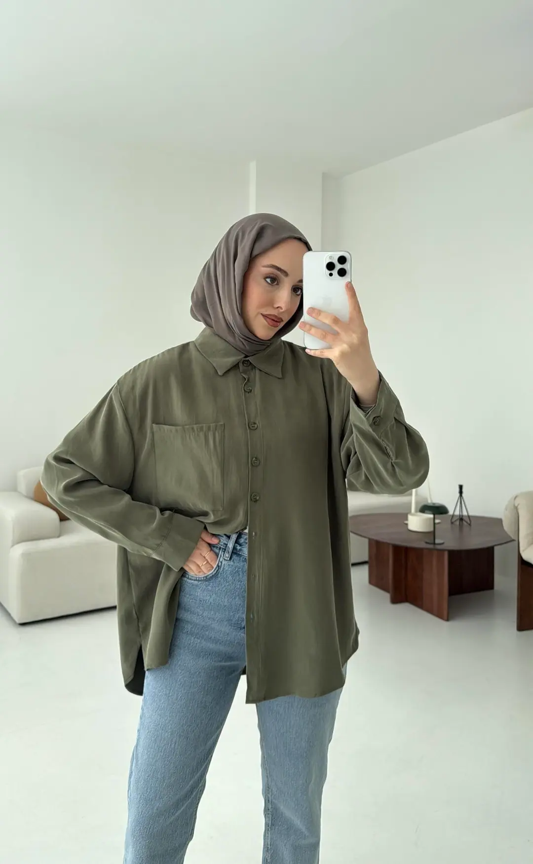 Tek Cepli Modal Gömlek Haki