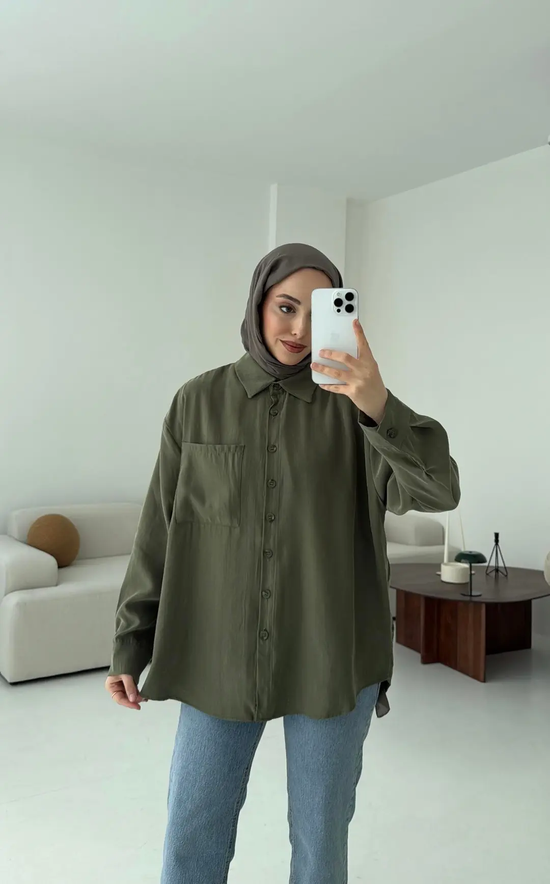 Tek Cepli Modal Gömlek Haki - Görsel 5