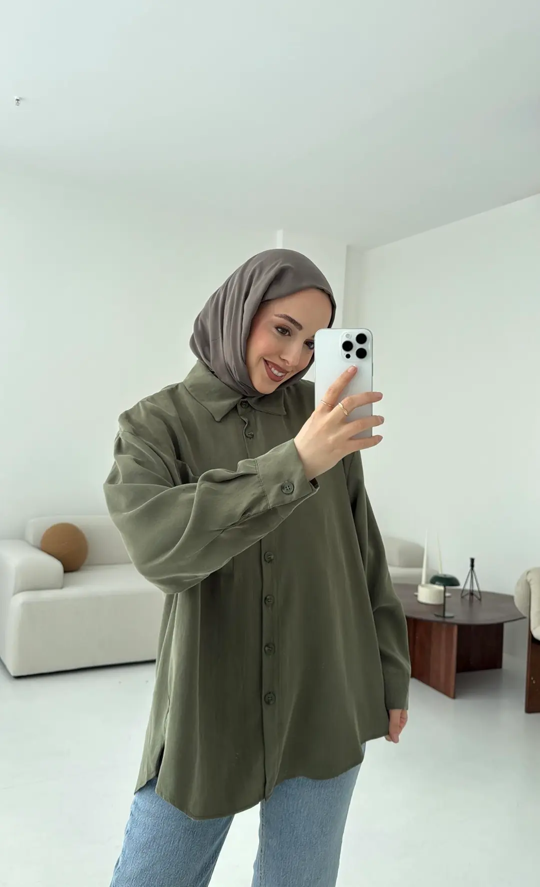 Tek Cepli Modal Gömlek Haki - Görsel 6