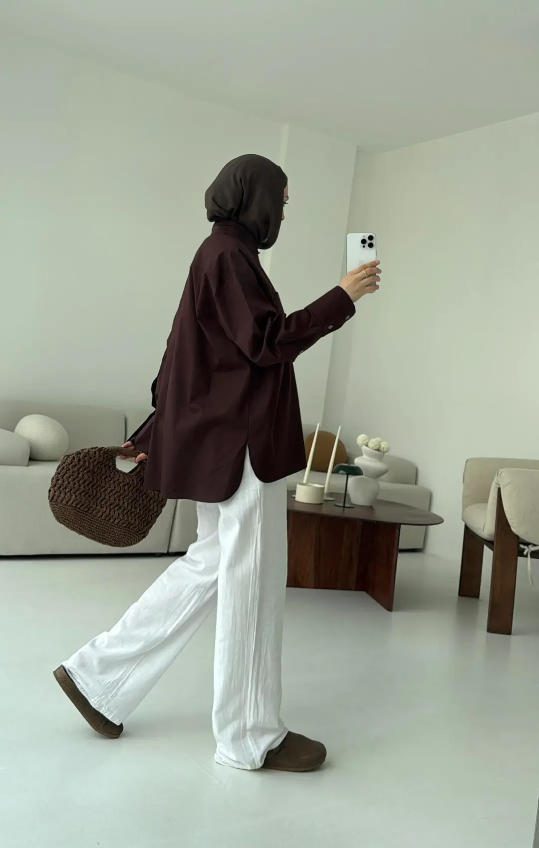 Tek Cepli Poplin Gömlek Acı Kahve - Görsel 6