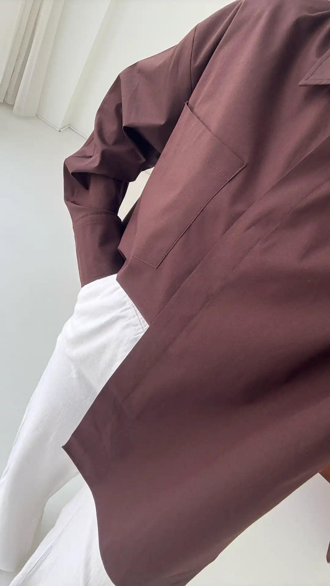 Tek Cepli Poplin Gömlek Acı Kahve - Görsel 7