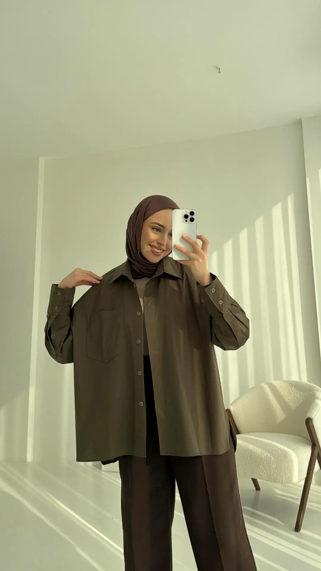 Tek Cepli Poplin Gömlek Haki - Görsel 2