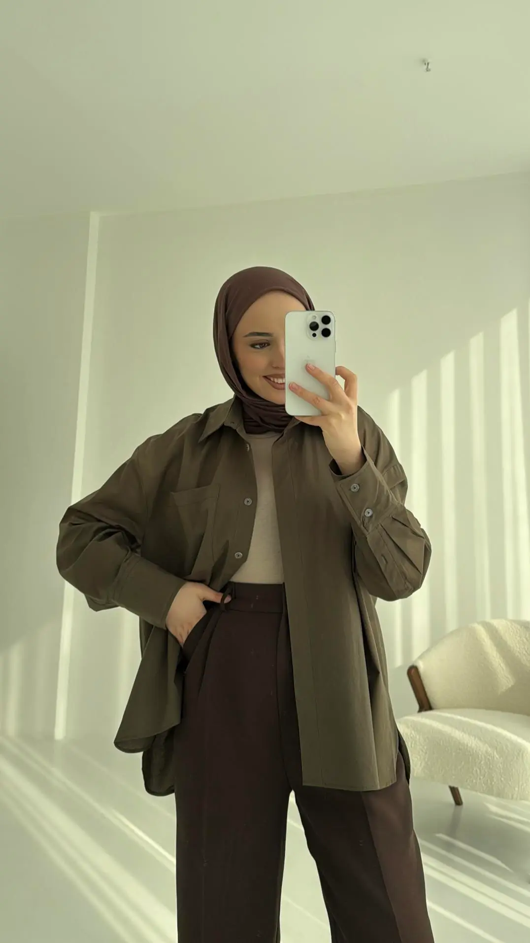 Tek Cepli Poplin Gömlek Haki - Görsel 3