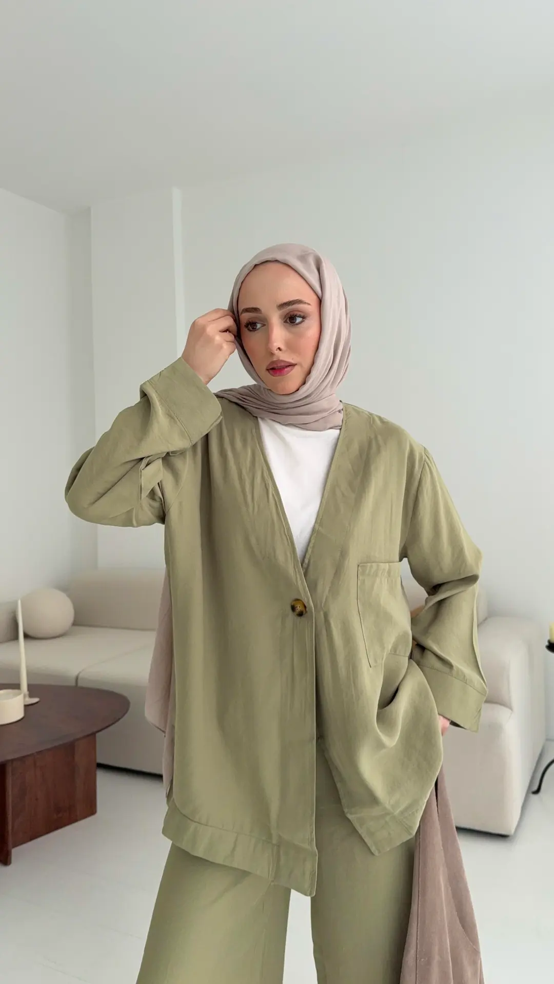 Tek Düğme Cepli Takım Açık Haki - Görsel 4