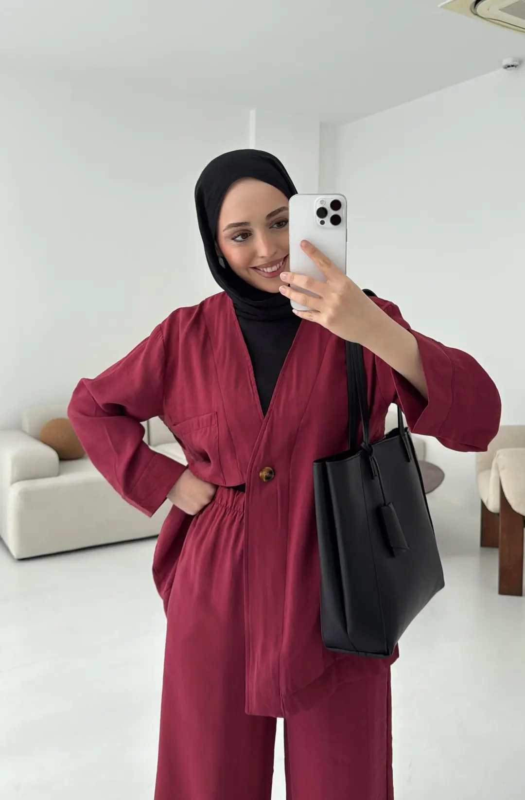 Tek Düğme Cepli Takım Bordo