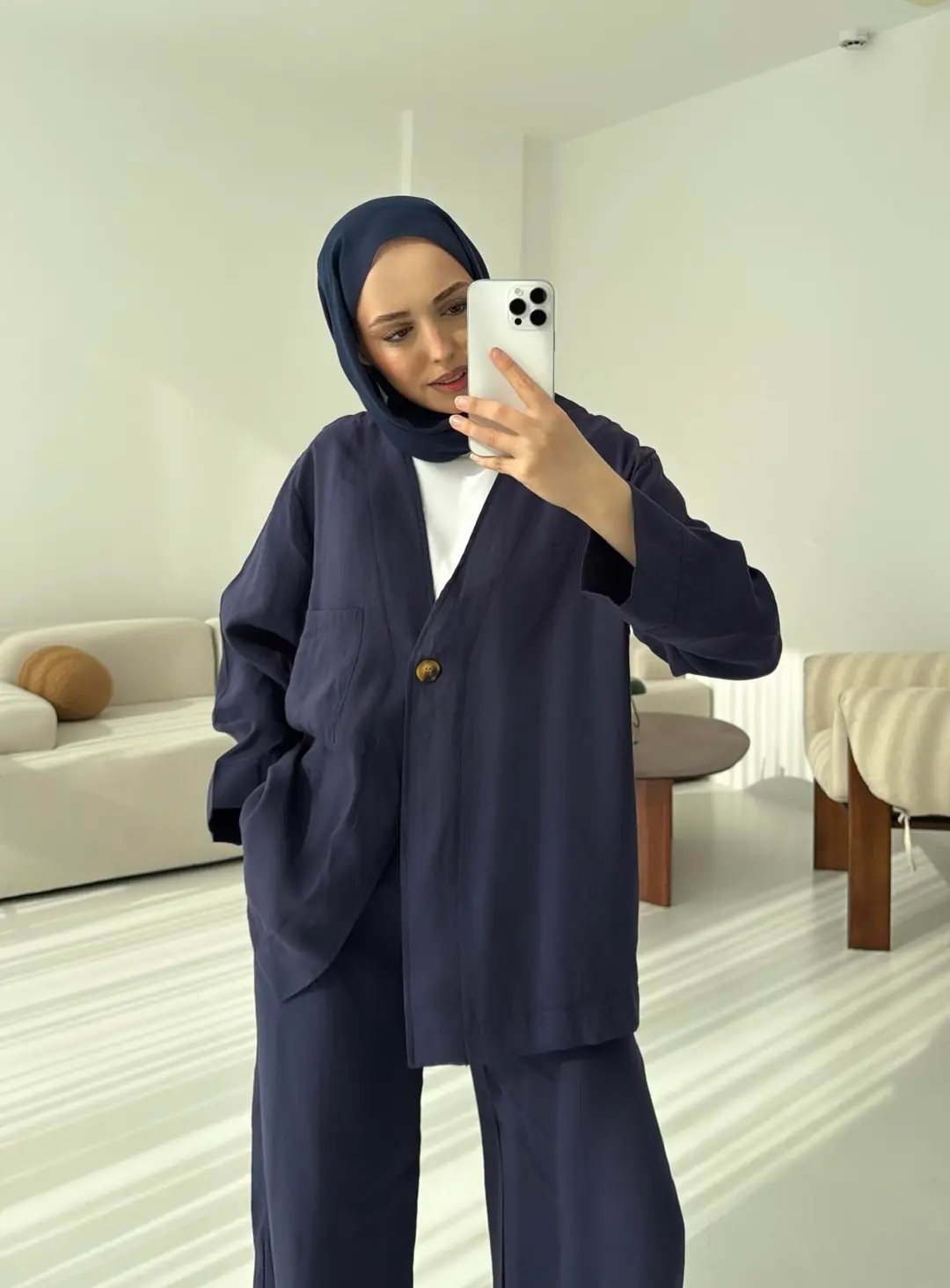 Tek Düğme Cepli Takım Lacivert