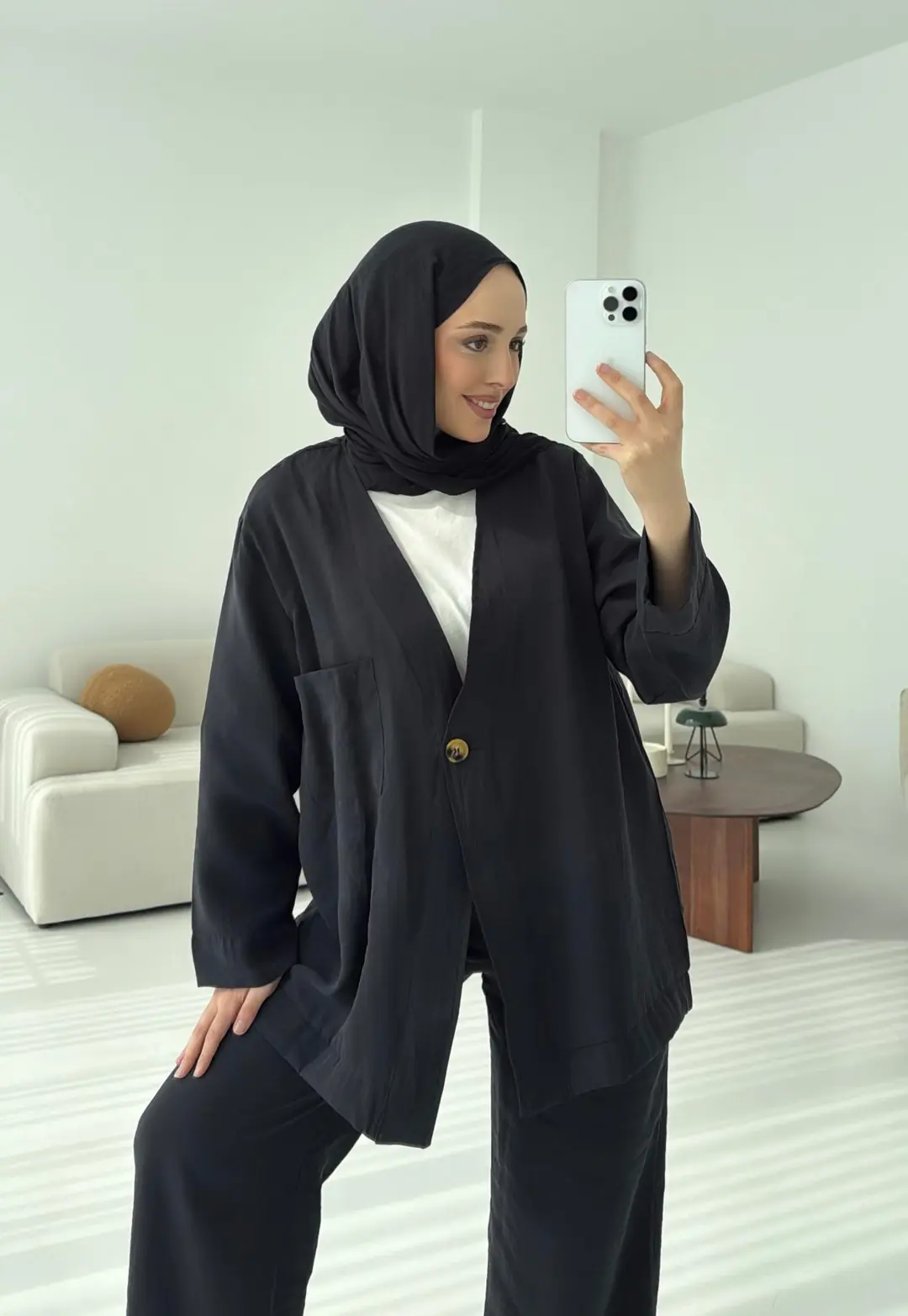 Tek Düğme Cepli Takım Siyah