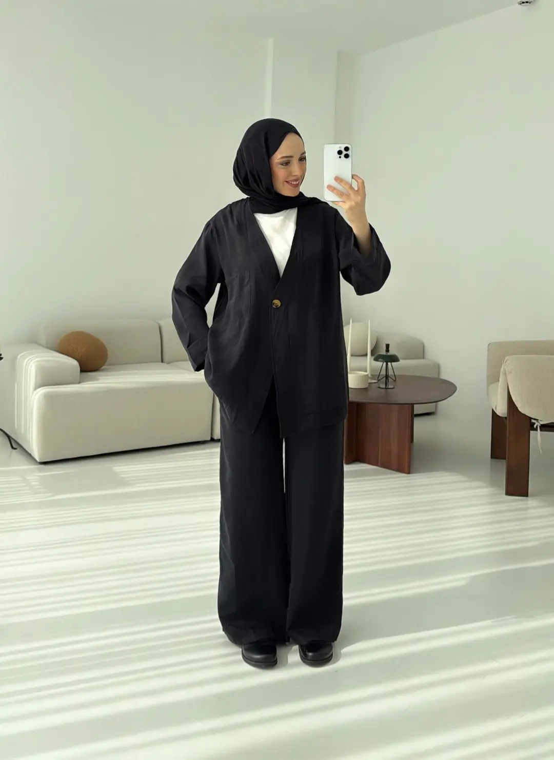 Tek Düğme Cepli Takım Siyah - Görsel 3