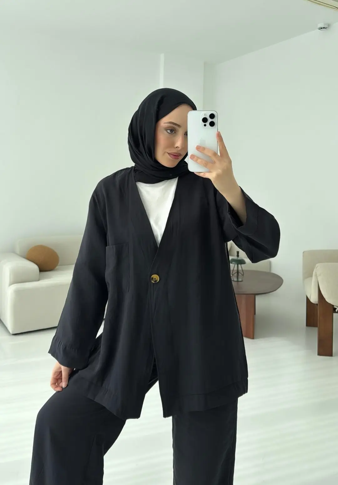 Tek Düğme Cepli Takım Siyah - Görsel 4