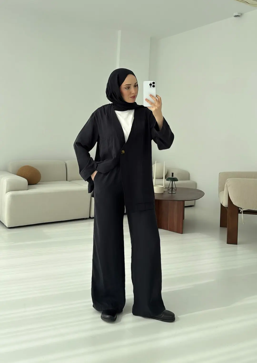 Tek Düğme Cepli Takım Siyah - Görsel 5