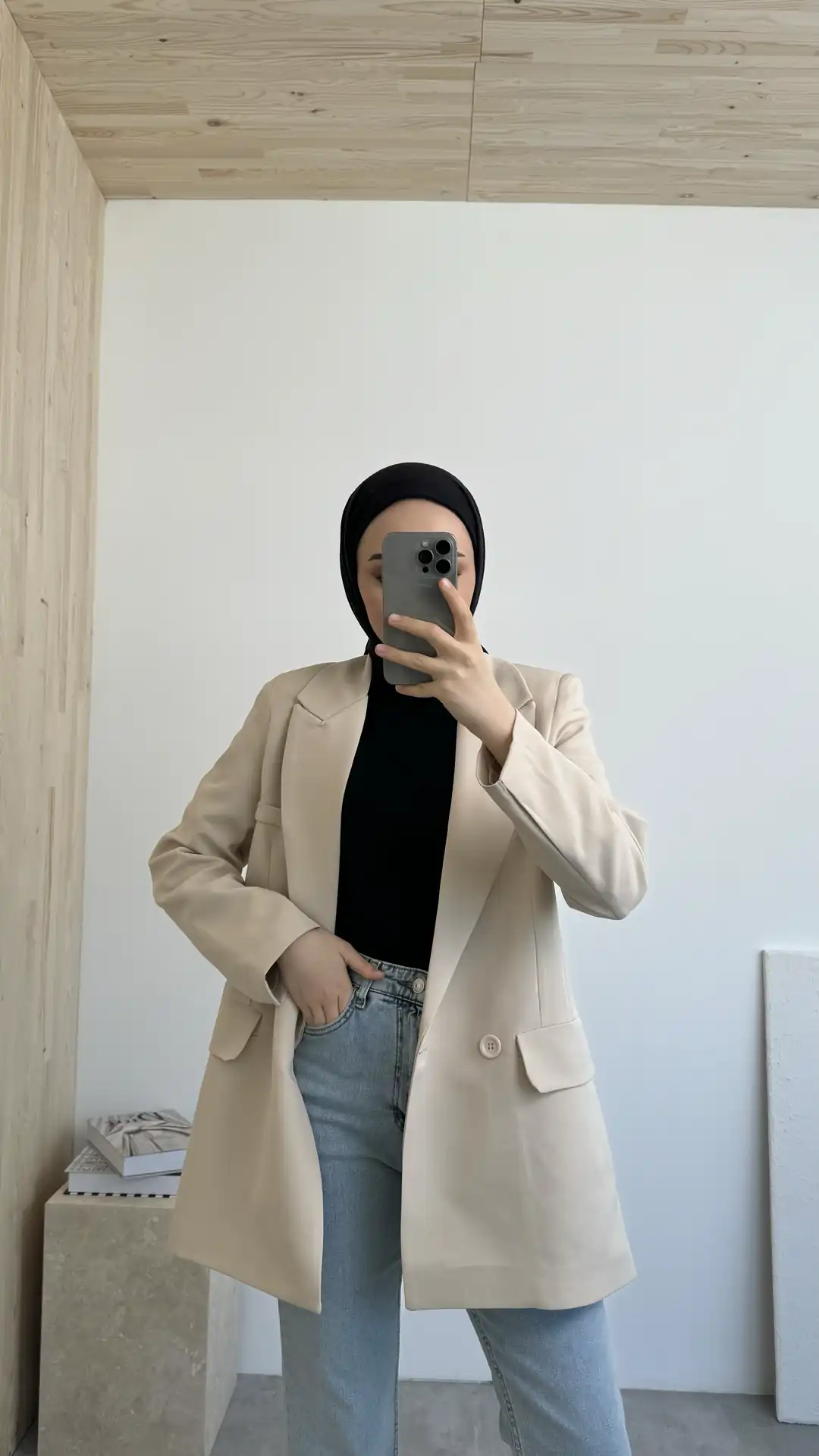 Tek Düğmeli Bej Blazer Ceket