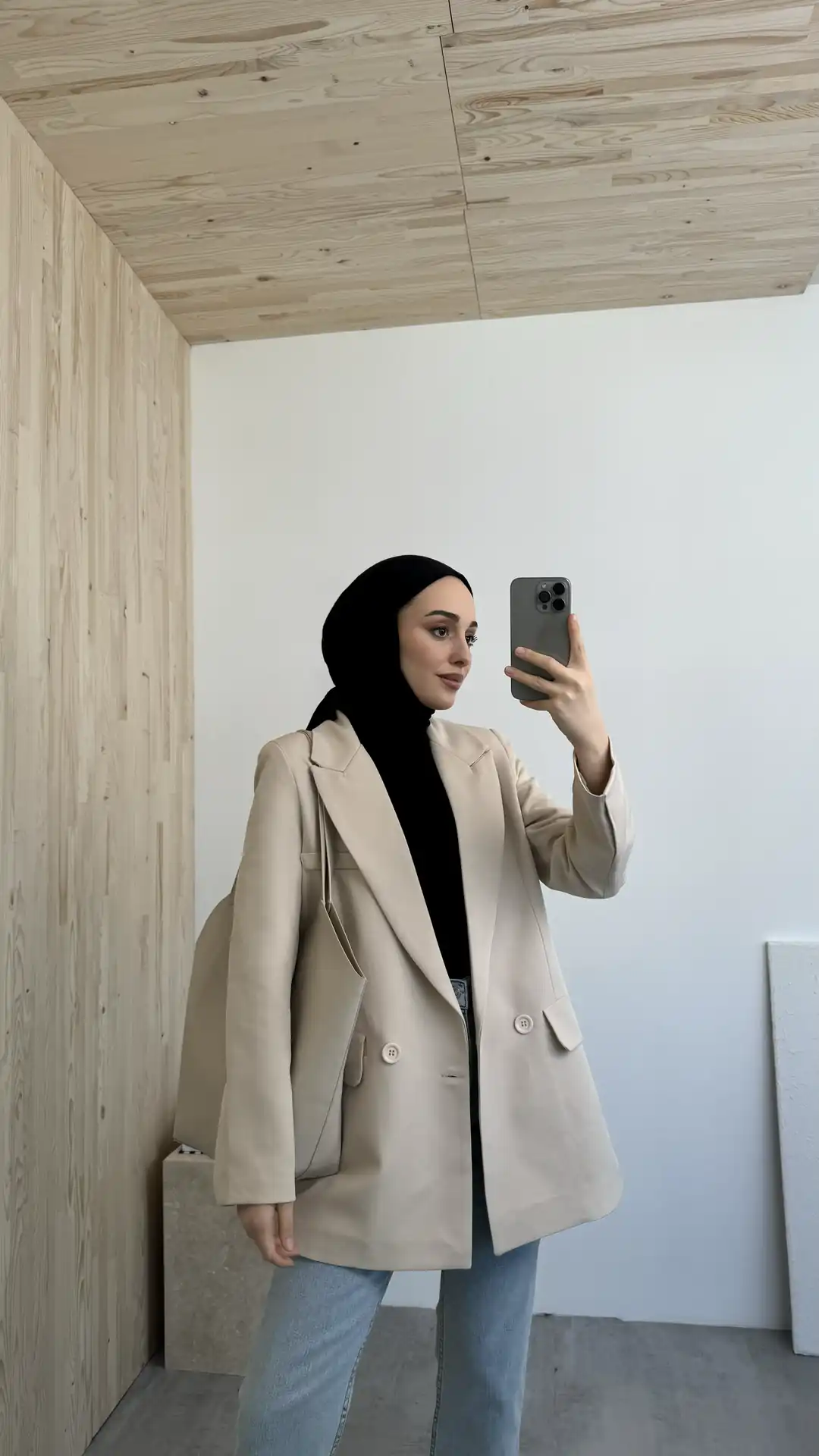 Tek Düğmeli Bej Blazer Ceket - Görsel 2